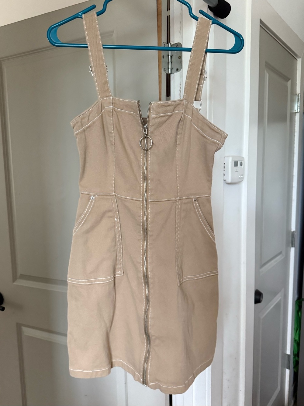 H&M Beige Zip-Front Mini Dress